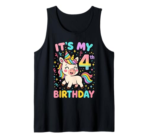 Unicorn 4th Birthday I'm 4 Years Old Girl Unicorn Tank Top von Unicorn Birthday for 4 Year Old Girls