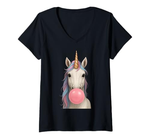Damen Einhorn Blasen Kaugummi Jungen Mädchen Männer Frauen Kinder Erwachsene T-Shirt mit V-Ausschnitt Damen Einhorn Blasen Kaugummi Jungen Mädchen Männer Frauen Kinder Erwachsene T-Shirt mit V-Ausschnitt von Unicorn Blowing Bubble Gum Rainbow Shop