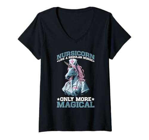 Damen Nursicorn Like A Regular Nurse Only More Magical - T-Shirt mit V-Ausschnitt von Unicorn Care And Passionate Nurse