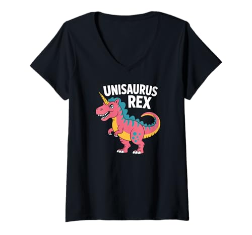 Damen Unisaurus Rex, schelmische, süße Kreatur T-Shirt mit V-Ausschnitt Damen Unisaurus Rex, schelmische, süße Kreatur T-Shirt mit V-Ausschnitt von Unicorn Dinosaur Fantasy Hybrid Fun