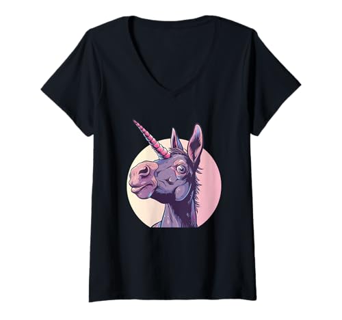 Damen Einhorn Esel T-Shirt mit V-Ausschnitt von Unicorn Donkey Outfit