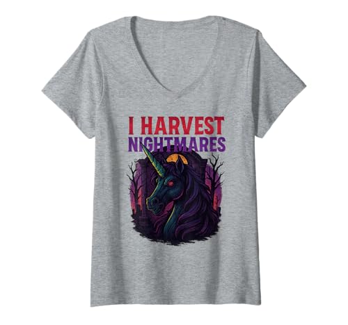 Damen Ich Ernte Albträume Einhorn T-Shirt mit V-Ausschnitt Damen Ich Ernte Albträume Einhorn T-Shirt mit V-Ausschnitt von Unicorn Dreams Designs