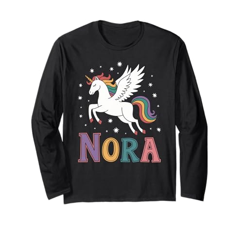 Magical Nora Einhorn Mädchen Vornamen Design Langarmshirt Magical Nora Einhorn Mädchen Vornamen Design Langarmshirt von Unicorn Dreams and First Names