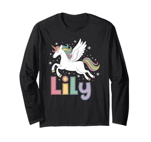 Magisches Lilien-Einhorn-Mädchen-Vornamen-Design Langarmshirt Magisches Lilien-Einhorn-Mädchen-Vornamen-Design Langarmshirt von Unicorn Dreams and First Names