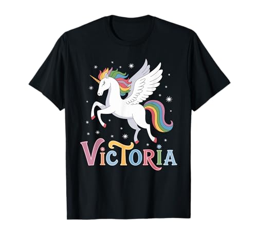 Magisches Victoria Einhorn Mädchen Vorname Design T-Shirt Magisches Victoria Einhorn Mädchen Vorname Design T-Shirt von Unicorn Dreams and First Names
