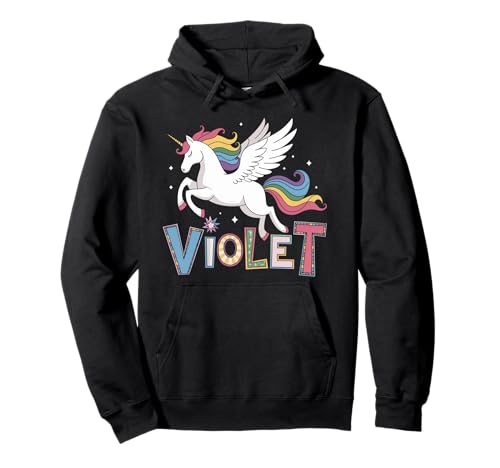 Magisches violettes Einhorn-Mädchen-Vornamen-Design Pullover Hoodie Magisches violettes Einhorn-Mädchen-Vornamen-Design Pullover Hoodie von Unicorn Dreams and First Names