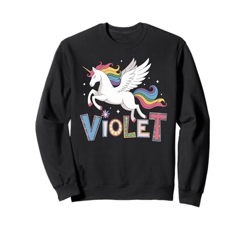 Magisches violettes Einhorn-Mädchen-Vornamen-Design Sweatshirt Magisches violettes Einhorn-Mädchen-Vornamen-Design Sweatshirt von Unicorn Dreams and First Names