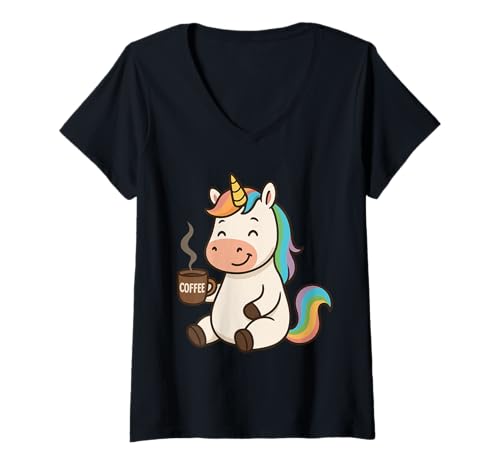 Damen Einhorn Trinken Kaffee Jungen Mädchen Männer Frauen Kinder Erwachsene T-Shirt mit V-Ausschnitt Damen Einhorn Trinken Kaffee Jungen Mädchen Männer Frauen Kinder Erwachsene T-Shirt mit V-Ausschnitt von Unicorn Drinking Coffee Rainbow Shop