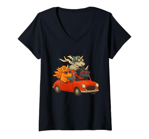 Damen Einhörner Fahren EIN Auto Jungen Mädchen Männer Frauen Kinder Erwachsene T-Shirt mit V-Ausschnitt Damen Einhörner Fahren EIN Auto Jungen Mädchen Männer Frauen Kinder Erwachsene T-Shirt mit V-Ausschnitt von Unicorn Driving A Car Rainbow Shop