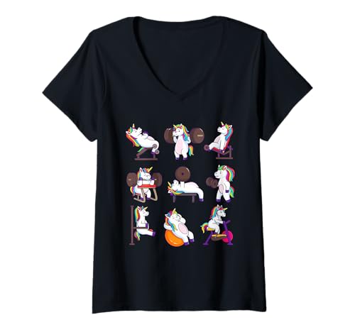 Damen Unicorn Fitness Workout Gym Strength Exercise T-Shirt mit V-Ausschnitt Damen Unicorn Fitness Workout Gym Strength Exercise T-Shirt mit V-Ausschnitt von Unicorn Fitness Magic Strength Workout Gym