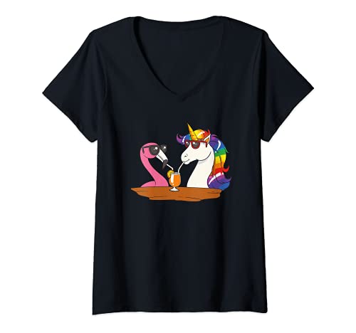 Damen Lustiges Geschenk mit Einhorn und Flamingo. T-Shirt mit V-Ausschnitt Damen Lustiges Geschenk mit Einhorn und Flamingo. T-Shirt mit V-Ausschnitt von Unicorn Flamingo gifts