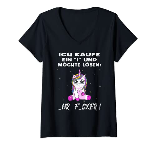 Damen "Ich Kaufe ein "I" und möchte Lösen" - witziges Einhorn T-Shirt mit V-Ausschnitt von Unicorn Geschenke für Mädchen & Einhorn Fans