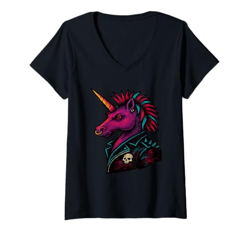 Damen Gothic Emo Einhorn T-Shirt mit V-Ausschnitt Damen Gothic Emo Einhorn T-Shirt mit V-Ausschnitt von Unicorn Gifts