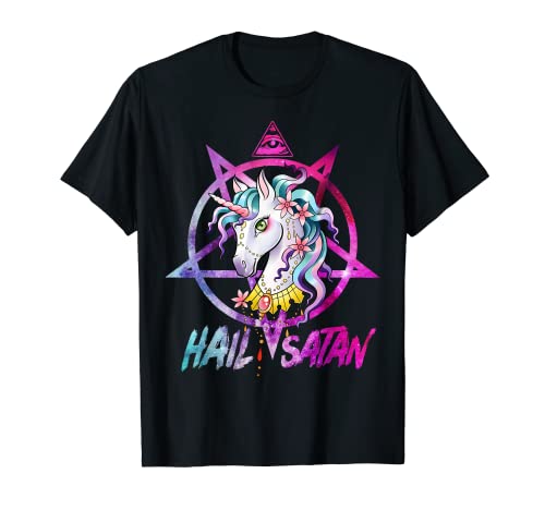 Einhorn Hagel Satan Death Metal Rainbow Shirt Rave Herren Frauen von Unicorn Hail Satan