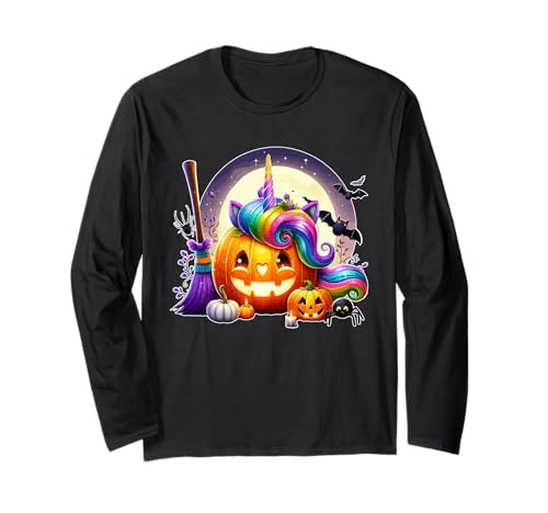 Carved Pumpkin As Unicorn Face Halloween Matching Kids Langarmshirt von Unicorn Halloween Costume