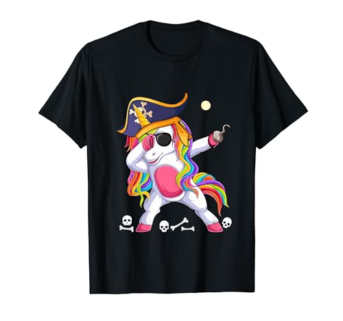 Dabbing Einhorn Pirat mit Totenköpfen passende Familie Kinder T-Shirt von Unicorn Halloween Costume