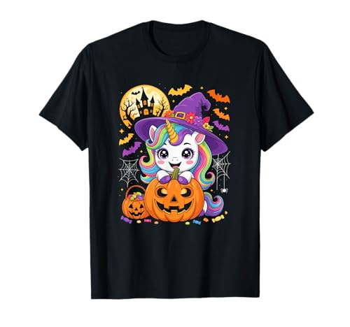 Unicorn As Witch Carved Pumpkin Basket Candies Lover Kids T-Shirt von Unicorn Halloween Costume