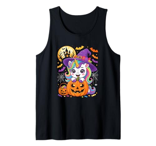 Unicorn As Witch Carved Pumpkin Basket Candies Lover Kids Tank Top Unicorn As Witch Carved Pumpkin Basket Candies Lover Kids Tank Top von Unicorn Halloween Costume