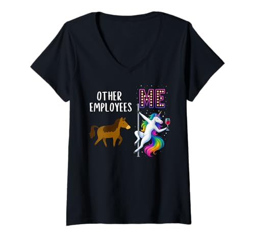 Damen Andere Mitarbeiter Ich Einhorn Ich Weinliebhaber Humor T-Shirt mit V-Ausschnitt von Unicorn Humor Funny Employee Office