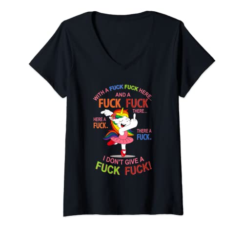 Damen Einhorn I don´t give a Fuck lustiges Design mit Mittelfinger T-Shirt mit V-Ausschnitt Damen Einhorn I don´t give a Fuck lustiges Design mit Mittelfinger T-Shirt mit V-Ausschnitt von Unicorn I don´t give a Fuck Fun Design