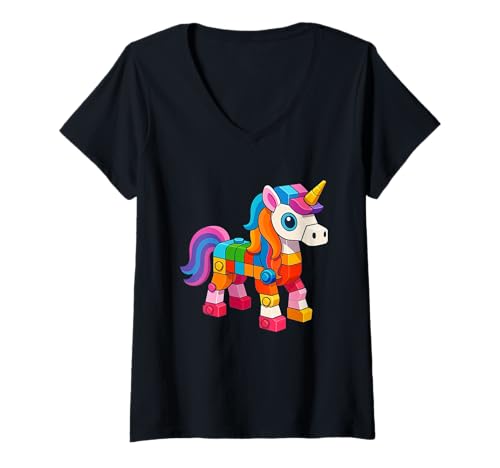 Damen Master Builder Unicorn Brick Toy Builders Blocks Spielzeug für Jungen T-Shirt mit V-Ausschnitt Damen Master Builder Unicorn Brick Toy Builders Blocks Spielzeug für Jungen T-Shirt mit V-Ausschnitt von Unicorn Lover Building Bricks Block Construction
