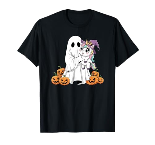Lustiger Geist Einhorn Kürbis Halloween Kinder Herren Damen T-Shirt von Unicorn Lovers Cute Halloween Outfits for Boy Girl