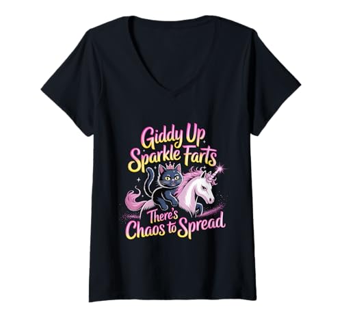 Damen Giddy Up Sparkle Farts There's Chaos to Spread |- T-Shirt mit V-Ausschnitt Damen Giddy Up Sparkle Farts There's Chaos to Spread |- T-Shirt mit V-Ausschnitt von Unicorn Mayhem Meme