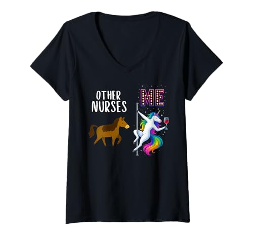 Damen Andere Krankenschwestern Me Unicorn Nurse Wine Lover T-Shirt mit V-Ausschnitt Damen Andere Krankenschwestern Me Unicorn Nurse Wine Lover T-Shirt mit V-Ausschnitt von Unicorn Nurse Fun Teez