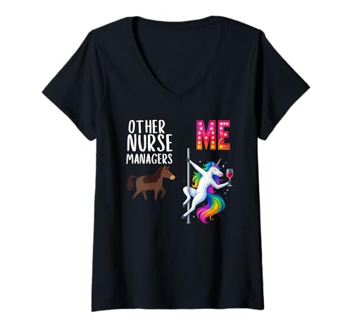 Damen Andere Krankenpfleger Managers Me Unicorn Pole Dance T-Shirt mit V-Ausschnitt Damen Andere Krankenpfleger Managers Me Unicorn Pole Dance T-Shirt mit V-Ausschnitt von Unicorn Nurse Manager Wine Teez
