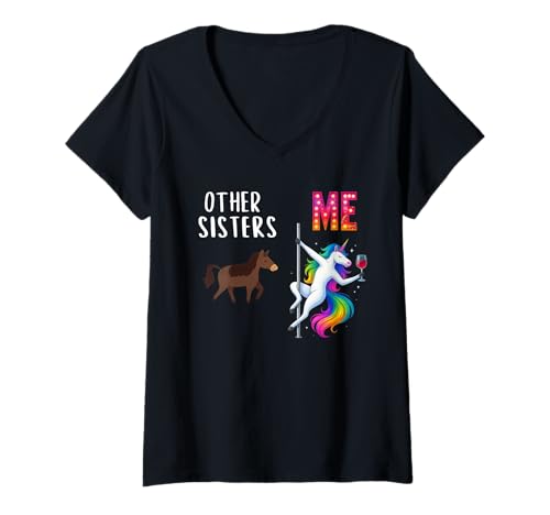 Damen Other Sisters Me Weinfest am Unicorn Night T-Shirt mit V-Ausschnitt von Unicorn Party Teez