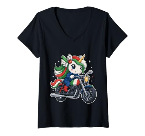 Damen Einhorn Reiten Italien-Motorrad Jungen Mädchen Männer Frauen Kinder T-Shirt mit V-Ausschnitt Damen Einhorn Reiten Italien-Motorrad Jungen Mädchen Männer Frauen Kinder T-Shirt mit V-Ausschnitt von Unicorn Riding A Italy Motorcycle Rainbow Shop