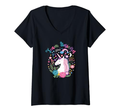 Damen Team-Einhorn-T-Shirt für Kinder und Erwachsene, magisches Einhorn-Shirt T-Shirt mit V-Ausschnitt Damen Team-Einhorn-T-Shirt für Kinder und Erwachsene, magisches Einhorn-Shirt T-Shirt mit V-Ausschnitt von Unicorn Shirts Magical Rainbows