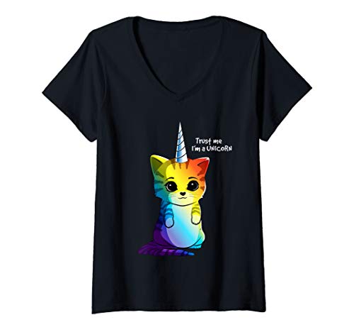 Damen Caticorn Unicorn Cat Kittycorn Girls Women Rainbow Gifts T-Shirt mit V-Ausschnitt von Unicorn Squad Co