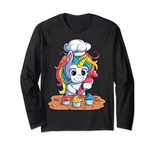 Einhorn Cupcake Lustige Mädchen Kinder Backen Kuchen Regenbogen Geschenke Langarmshirt von Unicorn Squad Co