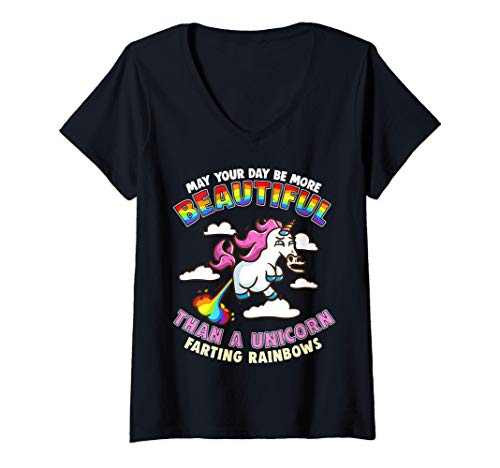 Damen Beautiful Unicorn Farting Rainbows Unicorns Humor T-Shirt mit V-Ausschnitt von Unicorn Tee Styley Gifts