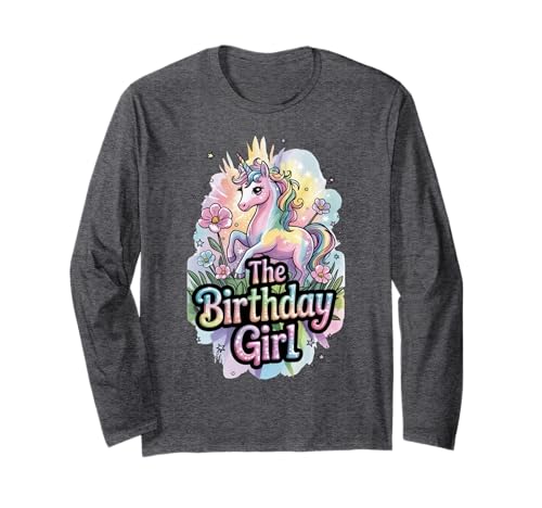 Einhorn Geburtstag Mädchen Retro Regenbogen Party Mädchen Frauen Langarmshirt von Unicorn Tees NYC