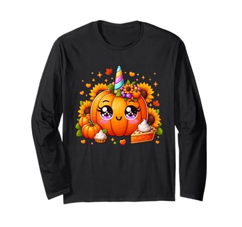 Floral Pumpkin As Unicorn Face Thanksgiving Matching Kids Langarmshirt Floral Pumpkin As Unicorn Face Thanksgiving Matching Kids Langarmshirt von Unicorn Thanksgiving Costume