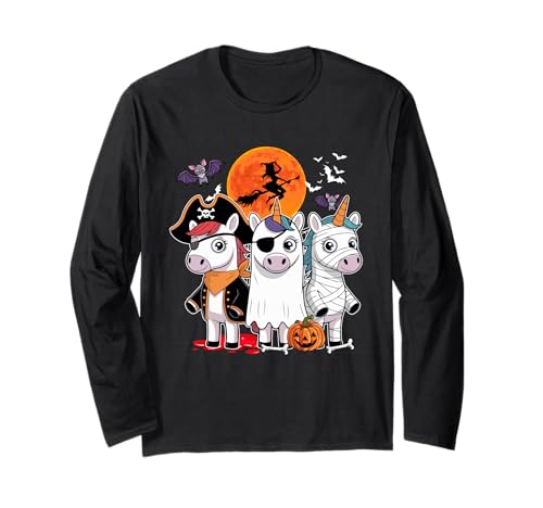 Three Funny Unicorns Costume Pirate Boo Mummy Halloween Kids Langarmshirt Three Funny Unicorns Costume Pirate Boo Mummy Halloween Kids Langarmshirt von Unicorn Thanksgiving Costume