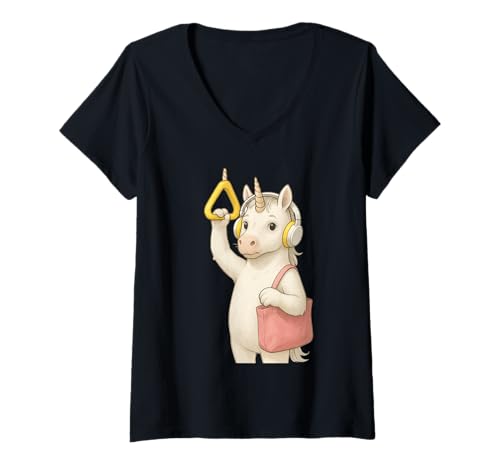 Damen Einhorn Warten Jungen Mädchen Männer Frauen Kinder Erwachsene T-Shirt mit V-Ausschnitt von Unicorn Waiting Rainbow Shop