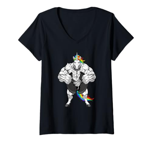 Damen Muscle Unicorn Gym Fitness-Grafik T-Shirt mit V-Ausschnitt Damen Muscle Unicorn Gym Fitness-Grafik T-Shirt mit V-Ausschnitt von Unicorn With Muscles Fitness Graphic Co.