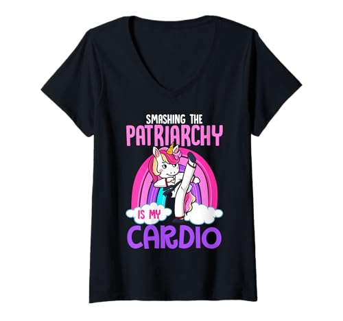 Damen Smash Patriarchy Lustiges feministisches Einhorn-Karate T-Shirt mit V-Ausschnitt Damen Smash Patriarchy Lustiges feministisches Einhorn-Karate T-Shirt mit V-Ausschnitt von Unicorn Women Empowerment Sassy Feminism Apparel