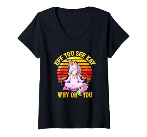 Damen Einhorn Yoga Vintage Eff You See Kay Why Oh U T-Shirt mit V-Ausschnitt Damen Einhorn Yoga Vintage Eff You See Kay Why Oh U T-Shirt mit V-Ausschnitt von Unicorn Yoga Vintage Eff You See Kay Why Oh U