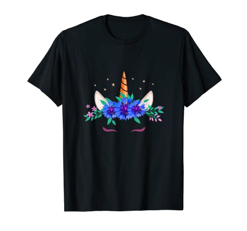Einhorn Shirt Einhörner Blume Blau Kornblume Geschenk für Mädchen T-Shirt von Unicorn glitter flowers unicorns gift idea