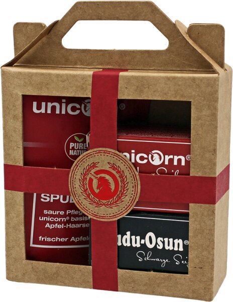 Unicorn Geschenk-Set mini-Apfel Haarseife 16g + sauer Spülung 10ml + Dudu Osun CLASSIC 25g rot von Unicorn