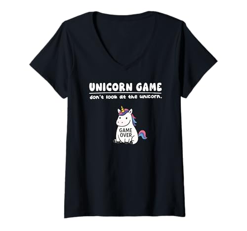 Damen Lustiges Einhorn-Spiel Don't Look Game Over für Jungen Mädchen Kinder T-Shirt mit V-Ausschnitt von UnicornAxis1