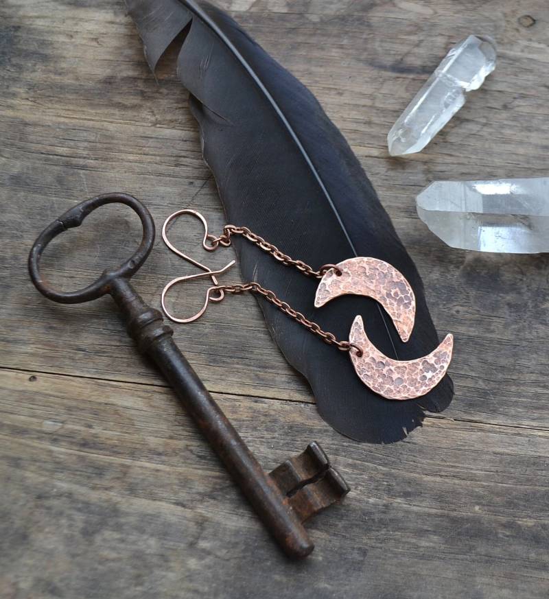 Mond Ohrringe, Halbmond Kupfer Und Ketten An Boho Ohrringe von UnicornVibration