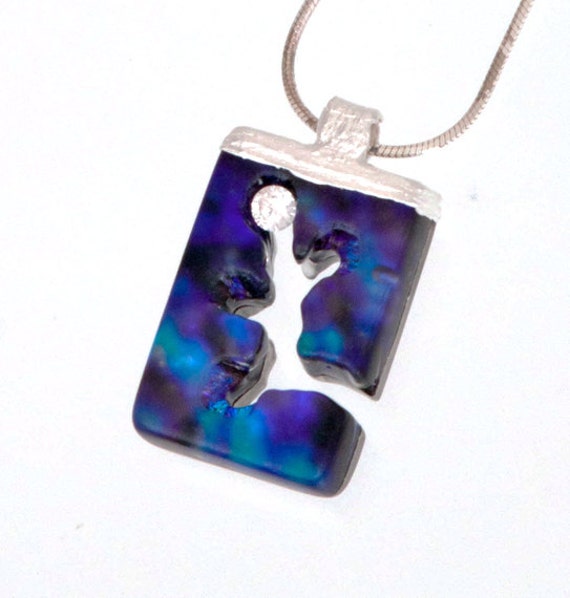 Blau Dichroic Glas Anhänger Feinsilber Irisierende Halskette Blau Dichroic Glas Anhänger Feinsilber Irisierende Halskette von UnicornsCreations