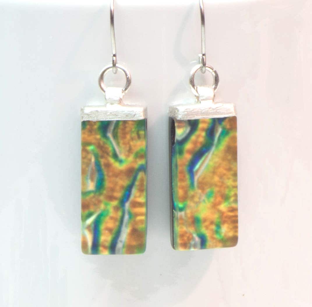 Dichroic Glas Ohrringe Kupfer & Feinsilber Boho Schmuck Dichroic Glas Ohrringe Kupfer & Feinsilber Boho Schmuck von UnicornsCreations