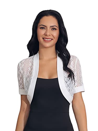 Unicra Abend Bolero Jacke Spitze Shrugs Kurzarm Sommer Chiffon Topper Spitze Braut Crop Top Kleid Cape für Frauen und Mädchen von Unicra