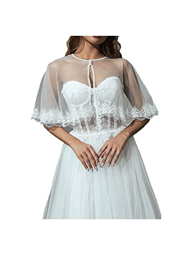 Unicra Abendkleid Spitze Cape Hochzeit Tüll Bolero Jacke Shrugs Weiße Spitze Braut Crop Top Cape für Frauen und Brautjungfern（S，38） von Unicra